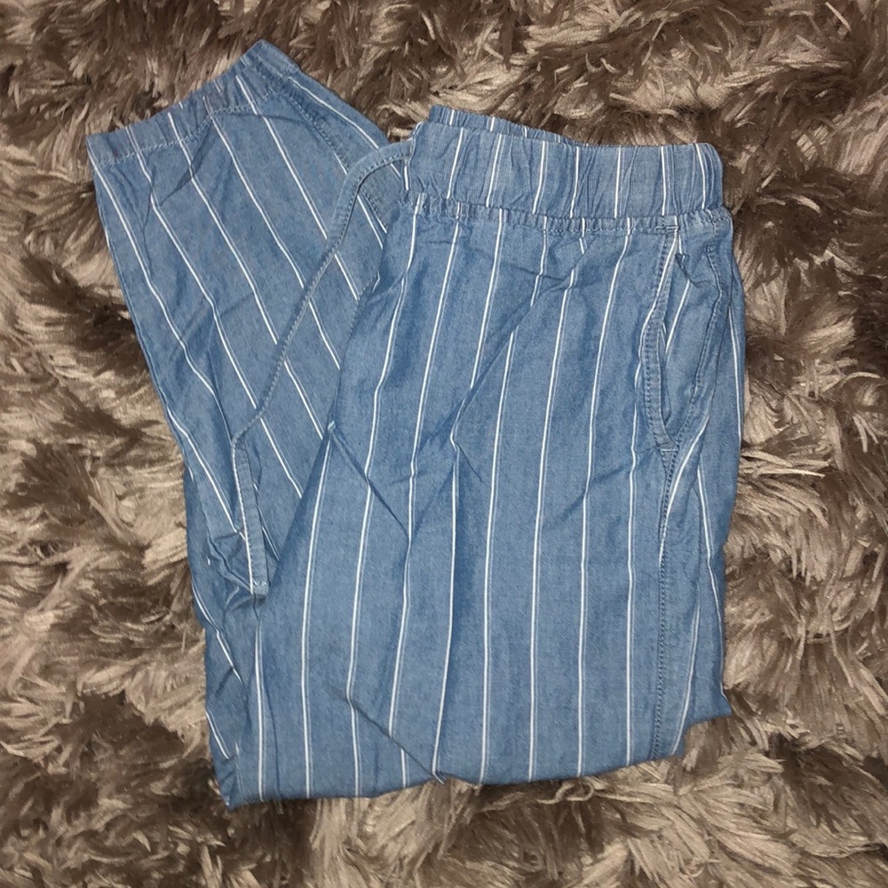 blue & white striped pants